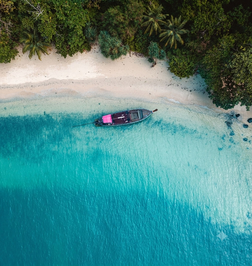 Aerial view of a turquoise bay and golden beach