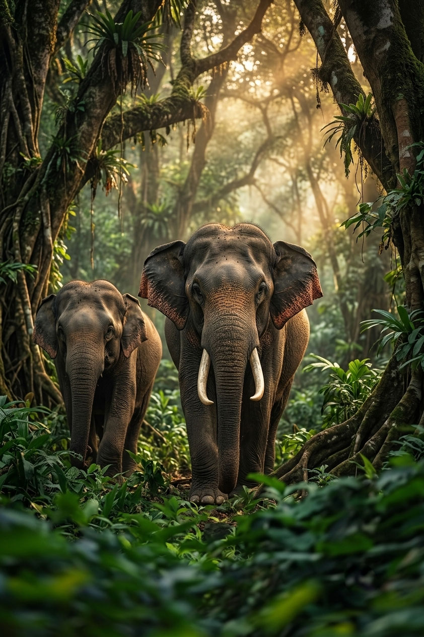 Wild elephants in the jungle