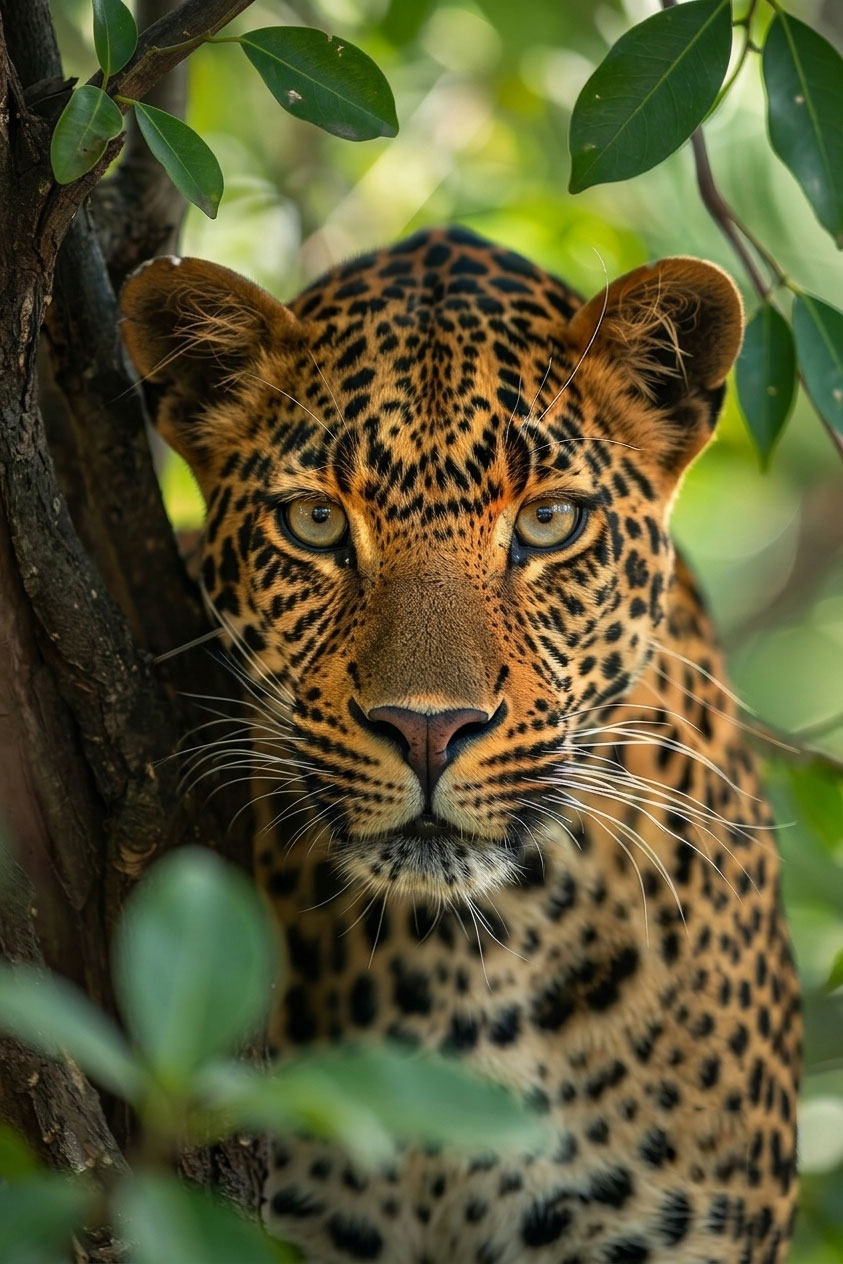 A leopard resting in the jungle of a Sri Lankan national park